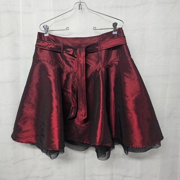 Bisou Bisou Skirt Burgundy Satin Goth Grunge Punk A-line Mesh Belted 10 - Picture 9 of 10